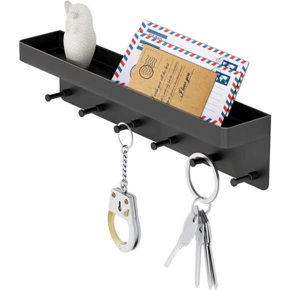 Key Holder for Wall Decorative - Mail Organizer & Key Rack with Tray for Hallway - Picture 1 of 6
